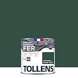 TOLLENS - Peinture extérieure fer 2 en 1 - Ultra Résistante - Protection antirouille - Laque Riche en Résine - Sans Sous-Couche - Entretien Facile - Brillant - Vert Basque - 0,5L = 8m2