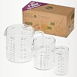 TreeBox Jeu de 3 brocs mesureurs en verre avec bec verseur – Résistant à la chaleur et passant au micro-ondes – Différentes unités de mesure – Parfaits pour la pâtisserie et la cuisine